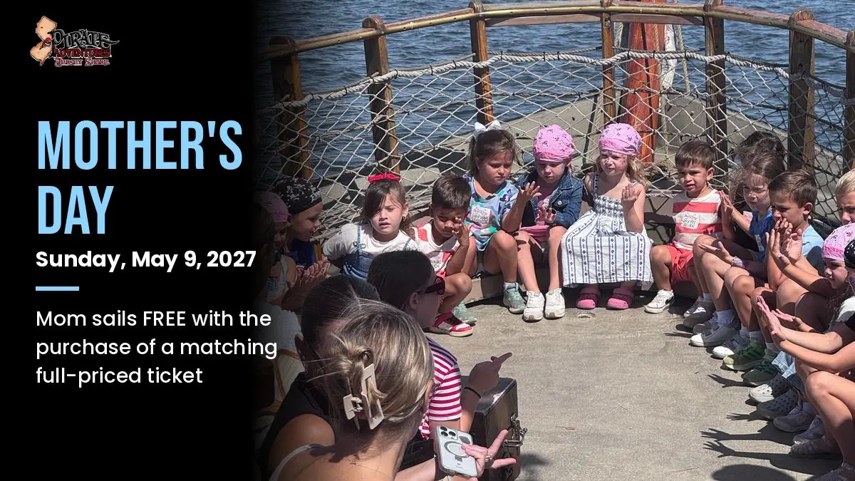 Mother's Day pirate cruise May 9, 2027: kids sitting in a circle on the deck of the Sea Gypsy II with a mom in Brick, NJ
