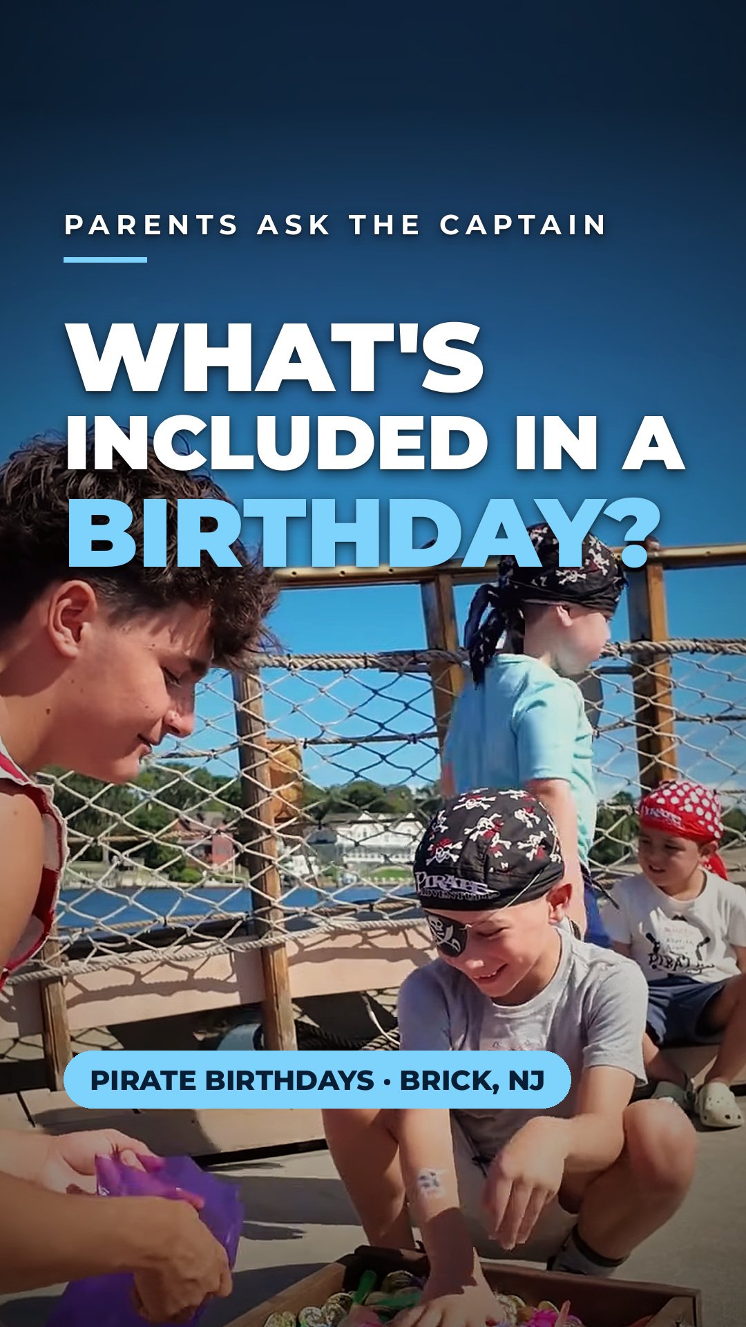 Parents Ask the Captain: What's included in a birthday on the ship? Kids at the treasure chest on a Jersey Shore Pirates birthday cruise in Brick, NJ
